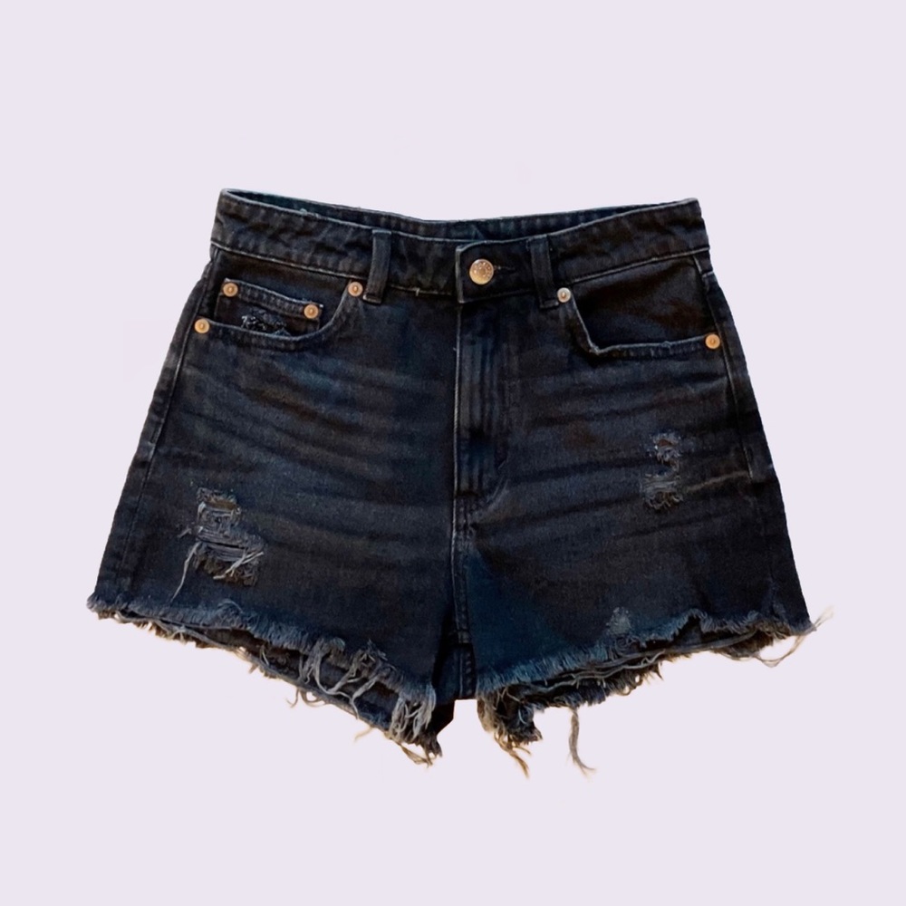 ASOS Black Monki Raw Hem High Rise Jean Shorts Size 27